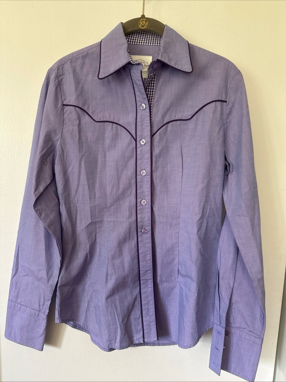 Storm cloud Retro Ranch Lavender Western Cowgirl Shirt Purple Piping Gingham XXS